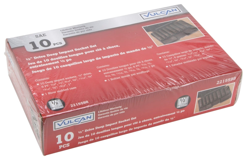 Vulcan MTI10-S Socket Set, Chrome Molybdenum Steel, Tempered Phosphate