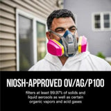 3M P100 Acid Gas and Organic Vapor Respirator Cartridge Replacement Pink 2 pc