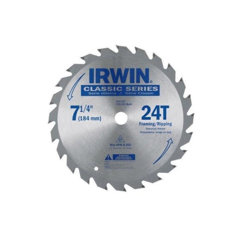 Irwin 7-1/4 in. D X 5/8 in. Classic Carbide Circular Saw Blade 24 teeth 1 pk, Pack of 25