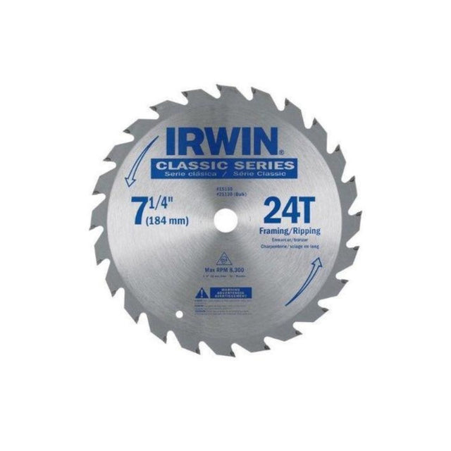 Irwin 7-1/4 in. D X 5/8 in. Classic Carbide Circular Saw Blade 24 teeth 1 pk, Pack of 25