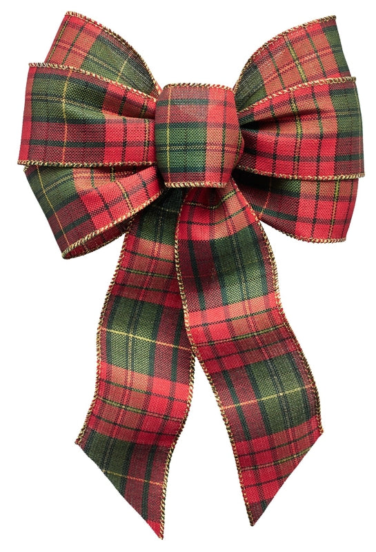 Holidaytrims 6123 Gift Bow, 8-1/2 x 14 in, Hand Tied Design, Cloth, Black/Green/Gold/Red, Pack of 12