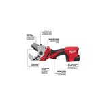 Milwaukee 2470-21 Plastic Pipe Shear Kit, Battery Included, 12 V, 1.5 Ah, 2 in Cutting Capacity, Switch Control