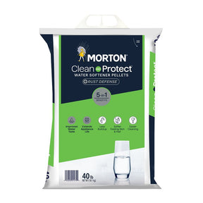 Morton Clean and Protect F124700000G Water Softener with Rust Defense, Pellet, 40 lb, Green Bag
