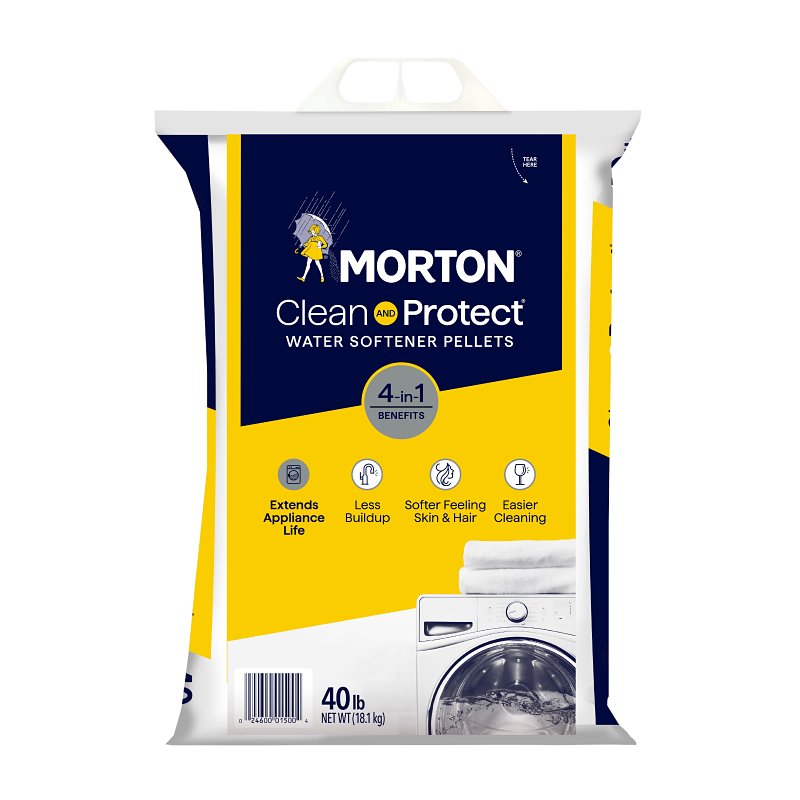 Morton Clean and Protect F125000000G Water Softener Salt, 40 lb, Yellow Bag, Pellet