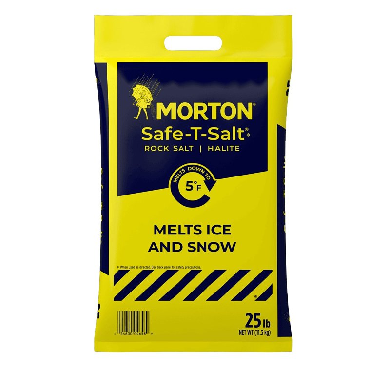 Morton Safe-T-Salt F146580000G Ice Melt Rock Salt, Crystal, Solid, White, 25 lb, Bag