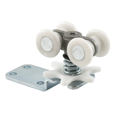 Prime-Line N 6724 Door Roller, 23/32 in Dia Roller, Steel, 4-Roller, 100 lb, Top Mounting