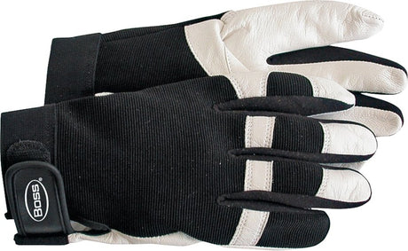 Boss 4047X Medium-Duty Protective Gloves, XL, Wing Thumb, Elastic Cuff, Goatskin Leather, White