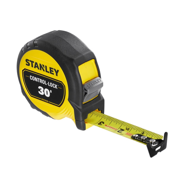 STANLEY CONTROL-LOCK Series STHT37245 Tape Measure, 30 ft L Blade, 1 in W Blade, Steel Blade, Plastic Case