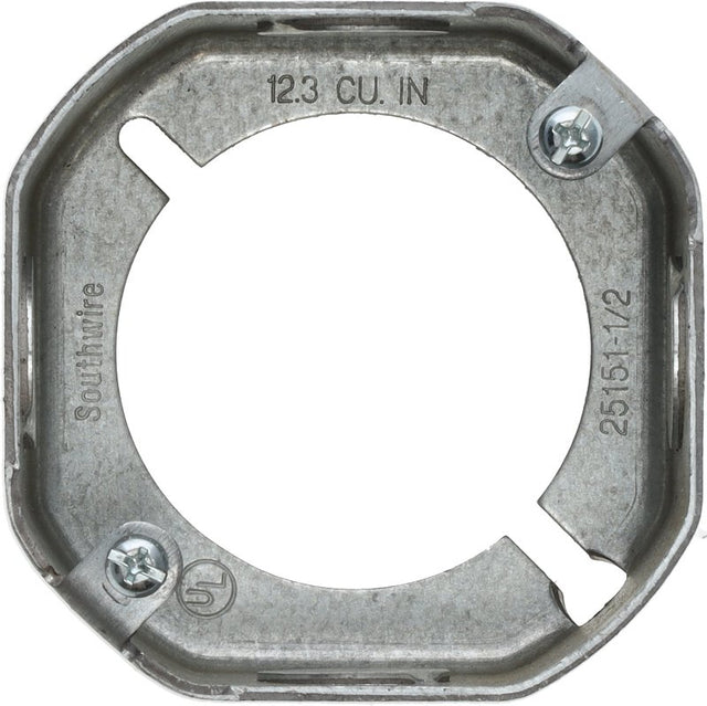 Southwire 25151-1/2-UPC Octagonal Extension Ring, 1-1/2 in L, 3-1/2 in W, 4-Knockout, Steel