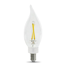 Feit Electric BPCFC25/927/LED/2 LED Bulb, Flame Tip, Flame Tip Lamp, 25 W Equivalent, E12 Candelabra Lamp Base, Dimmable