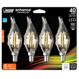 Feit Electric BPCFC40/927CA/FIL LED Bulb, Decorative, Flame Tip Lamp, 40 W Equivalent, E12 Lamp Base, Dimmable, Clear