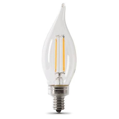 Feit Electric BPCFC100927CAFIL/ Filament LED Bulb, Flame Tip, BA10 Lamp, 100 W Equivalent, E12 Candelabra Lamp Base