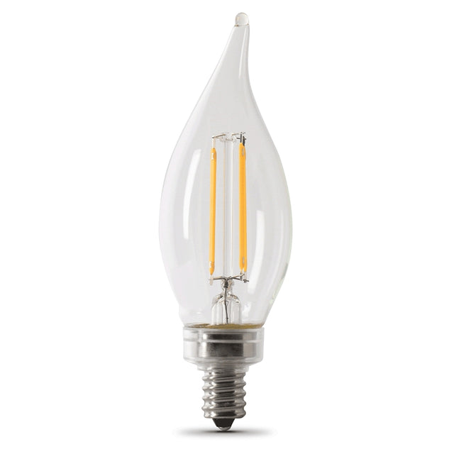 Feit Electric BPCFC100927CAFIL/ Filament LED Bulb, Flame Tip, BA10 Lamp, 100 W Equivalent, E12 Candelabra Lamp Base