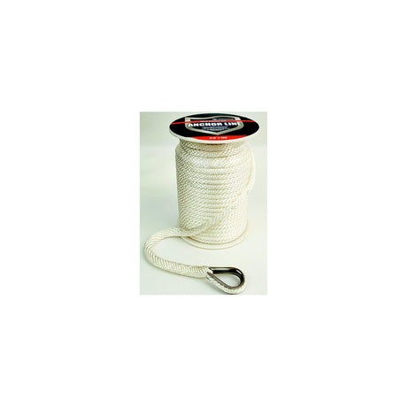 Attwood 3/8 x 100' Solid Braided MFP Anchor Line With Thimble, White