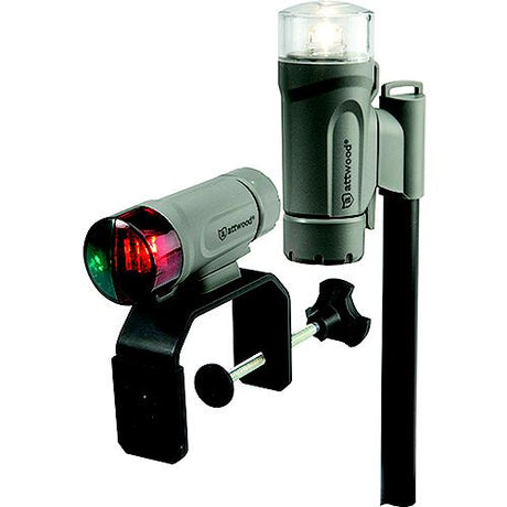 Attwood 141957 C-Clamp Mount Portable LED Nav Light Kit w/Telescoping Pole, Marine Gray