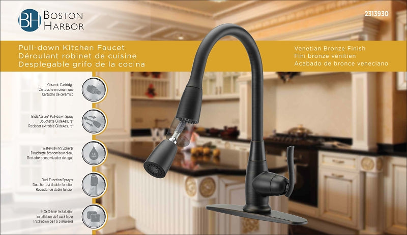 Boston Harbor FP4A0000RW Kitchen Faucet, 1.8 gpm, 1-Faucet Handle, 1, 3-Faucet Hole, Brass/Plastic/Zinc, Deck Mounting