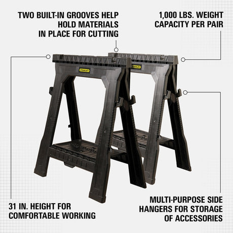 STANLEY 33 in. H X 27 in. W X 4 in. D Folding Sawhorse 1000 lb. cap. 2 pc