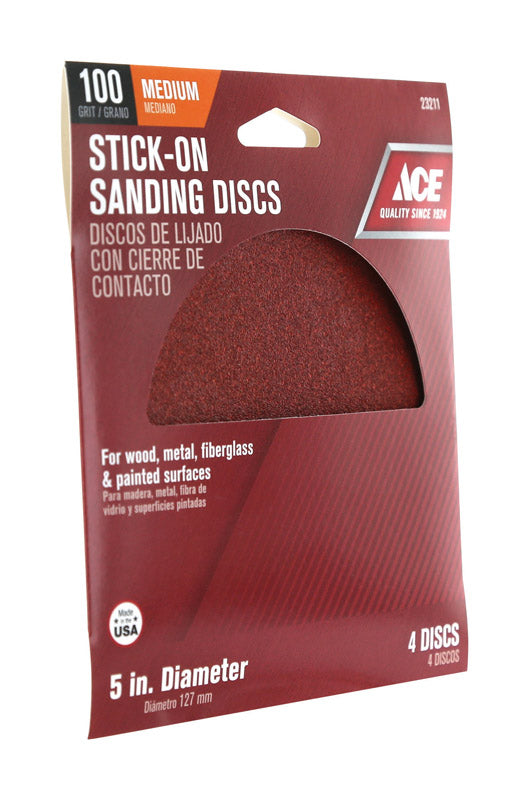 Ace 5 in. Aluminum Oxide Adhesive Sanding Disc 100 Grit Medium 4 pk, Pack of 5
