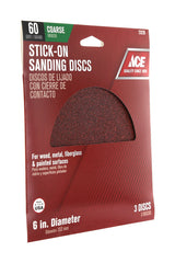Ace 6 in. Aluminum Oxide Adhesive Sanding Disc 60 Grit Coarse 3 pk, Pack of 5
