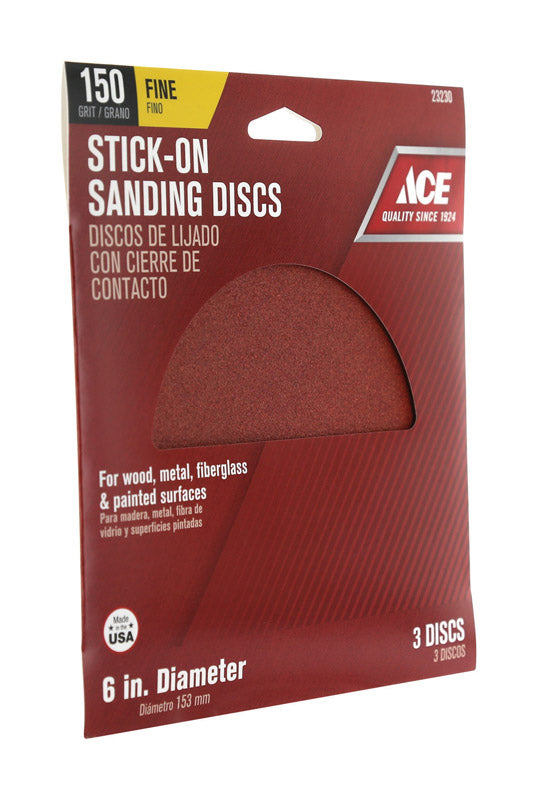 Ace 6 in. Aluminum Oxide Adhesive Sanding Disc 150 Grit Fine 3 pk, Pack of 5