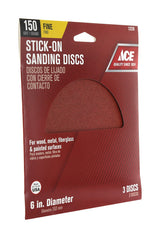 Ace 6 in. Aluminum Oxide Adhesive Sanding Disc 150 Grit Fine 3 pk, Pack of 5