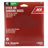 Ace 6 in. Aluminum Oxide Adhesive Sanding Disc 40 Grit Extra Coarse 3 pk, Pack of 5