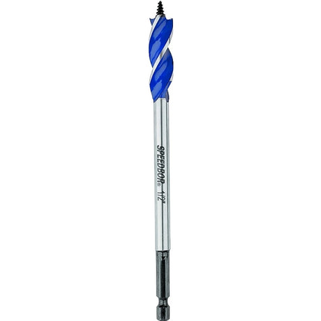 Irwin Speedbor 3041001 Auger Boring Bit, 1/2 in Dia, 6 in OAL, Tapered Flute, 3-Flute, 1/4 in Dia Shank, Hex Shank
