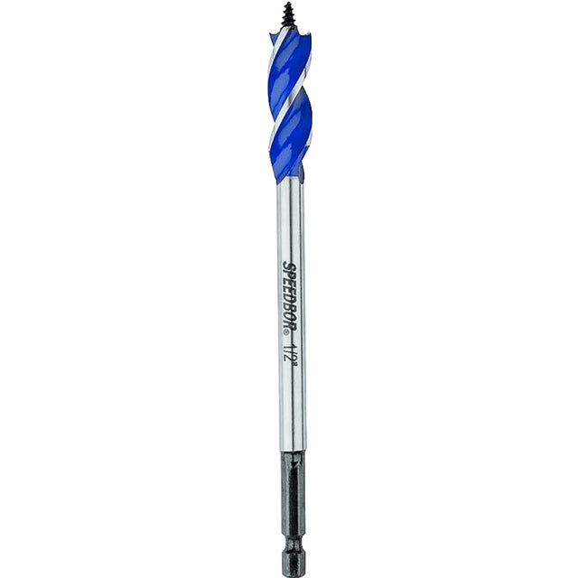 Irwin Speedbor 3041001 Auger Boring Bit, 1/2 in Dia, 6 in OAL, Tapered Flute, 3-Flute, 1/4 in Dia Shank, Hex Shank
