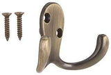 ProSource 23263ABB3L-PS Coat and Hat Hook, 22 lb, 2-Hook, 7/8 in Opening, Zinc, Antique Brass