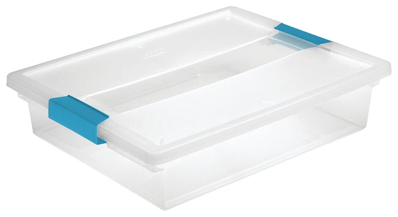 Sterilite 19638606 Clip Box, Plastic, Blue Aquarium/Clear, 14 in L, 11 in W, 3-1/4 in H, Pack of 6