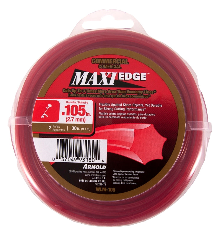 Arnold Maxi Edge Series WLM-105 Trimmer Line, 0.105 in Dia, 30 ft L, Polymer, Red