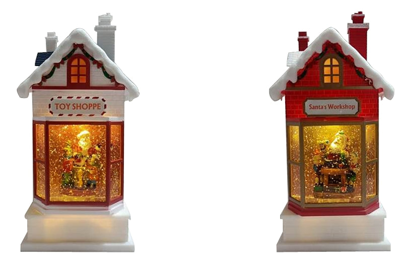 Hometown Holidays 21507 Santa's Workshop and Toy Shop, 16.14 in L, 13.77 in W, Resin, Red/White Pack of 4