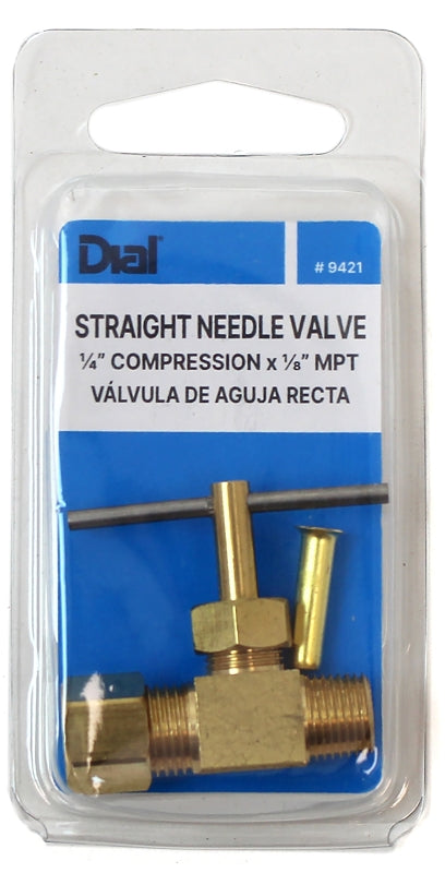 Dial 9421 Straight Needle Valve, 1/4 x 1/8 in Connection, CC x MPT, Brass Body