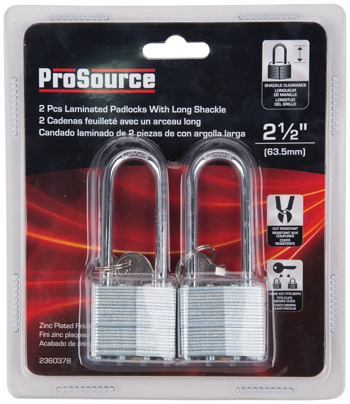 ProSource HD00020L-D-3L2 Padlock Set, Standard Shackle, 1/4 in Dia Shackle, 2-3/4 in H Shackle, Steel Shackle