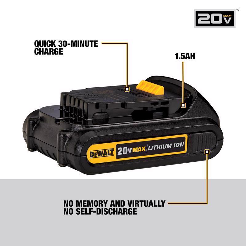 DeWalt 20V MAX DCB201 1.5 Ah Lithium-Ion Compact Battery 1 pc