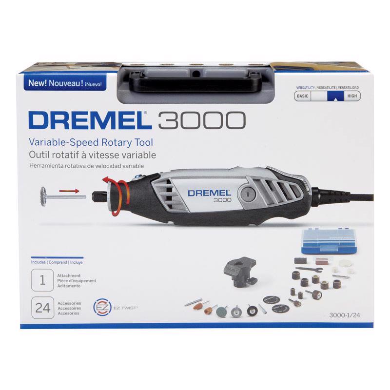 DREMEL 3000-1/24 Rotary Tool Kit, 1.2 A, 1/32 to 1/8 in Chuck, Keyed Chuck, 5000 to 35,000 rpm Speed