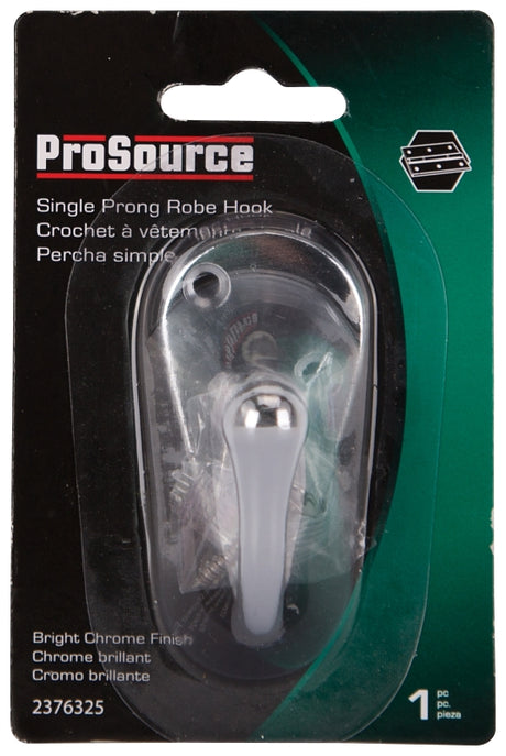 ProSource H63CH-PS Coat and Hat Hook, 22 lb, 1-Hook, 1-1/8 in Opening, Zinc, Chrome