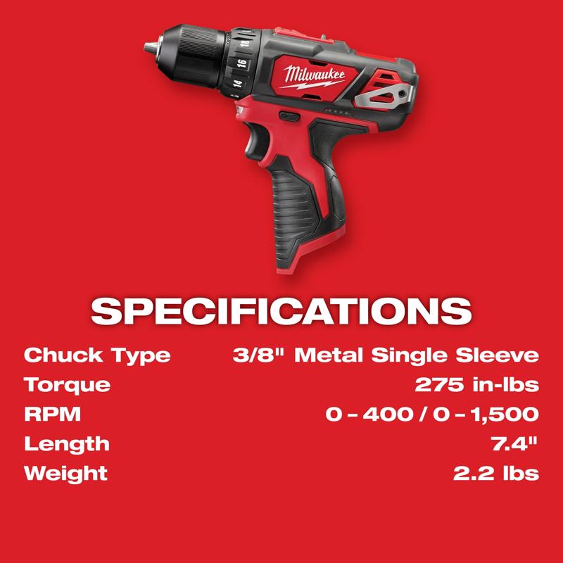 Milwaukee M12 3/8 in. Brushed Cordless Drill/Driver Kit (Battery & Charger)