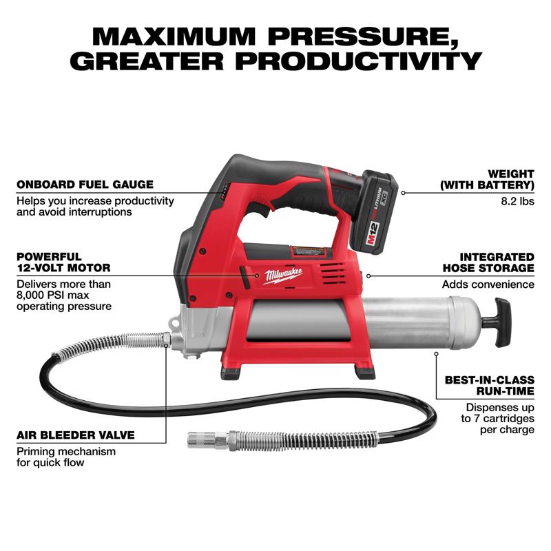 Milwaukee M18 2446-21XC Grease Gun Kit, 8000 psi Pressure