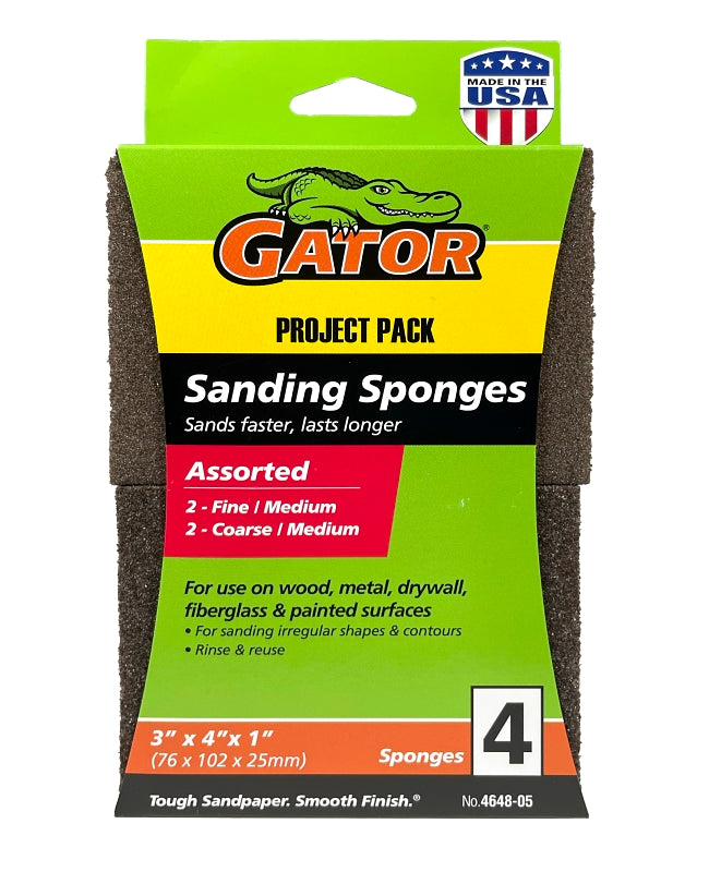 Gator 464805 Multi-Surface Sanding Sponge, 4 in L, 3 in W, Aluminum Oxide Abrasive