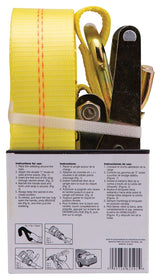 ProSource FH64066 Tie-Down, 2 in W, 27 ft L, Polyester Webbing, Metal Ratchet, Yellow, 3333 lb, Steel End Fitting