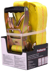 ProSource FH64066 Tie-Down, 2 in W, 27 ft L, Polyester Webbing, Metal Ratchet, Yellow, 3333 lb, Steel End Fitting