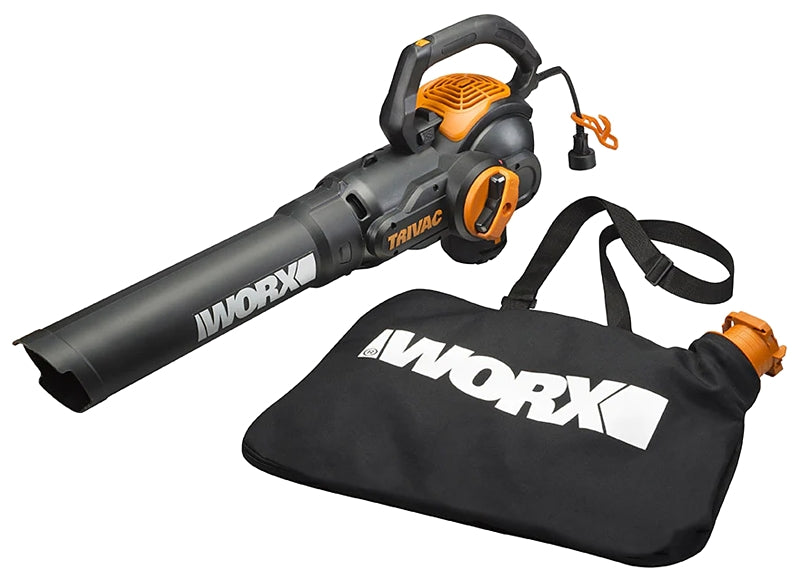 Worx TRIVAC WG512 Blower/Mulcher/Yard Vacuum, 12 A, 2-Speed, 600 cfm Air, Black/Orange