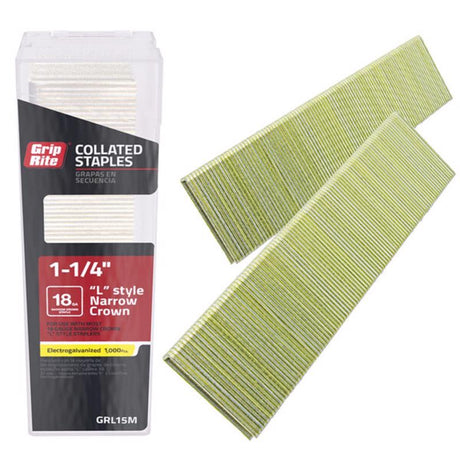 Grip-Rite L-Style 1/4 in. W X 1-1/4 in. L 18 Ga. Narrow Crown Staples 1000 pk