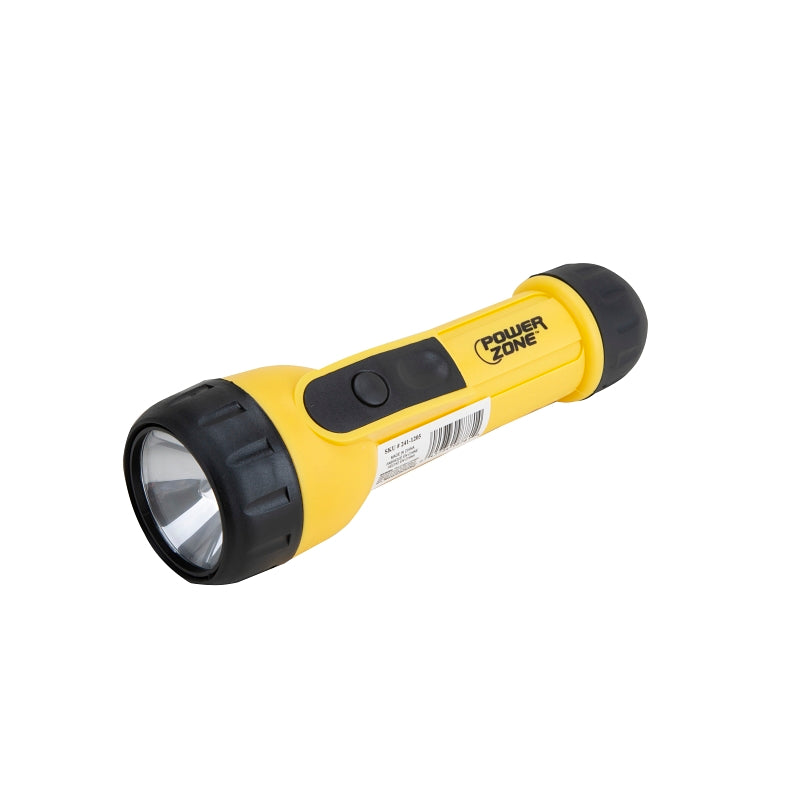 PowerZone JL-L0013L High-Impact Flashlight, D Battery, D Battery, Krypton Lamp, 13 Lumens, 50 m Beam Distance, Yellow, Pack of 12