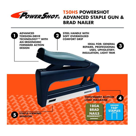 Arrow PowerShot Advanced Forward Action 0.38 in. Flat Staple Gun