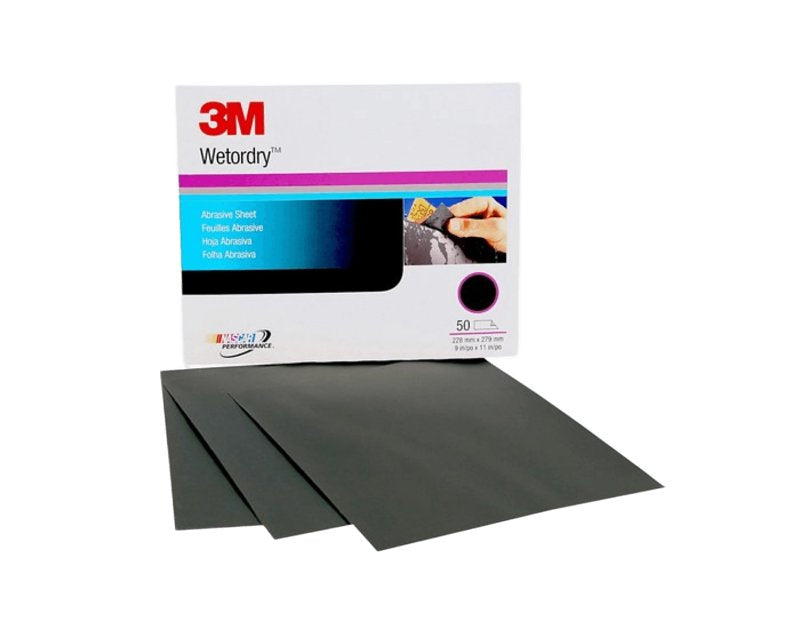 3M Wetrodry Series 02033 Abrasive Sheet, 11 in L, 9 in W, 1200 Grit, Fine, Silicon Carbide Abrasive, Pack of 50
