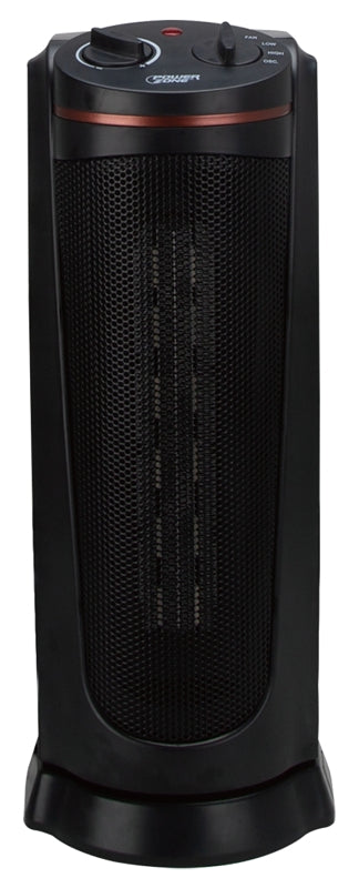 PowerZone HPQ15A-M Ceramic Tower Heater, 12.5 A, 120 V, 900/1500 W, 2-Heat Setting, Black