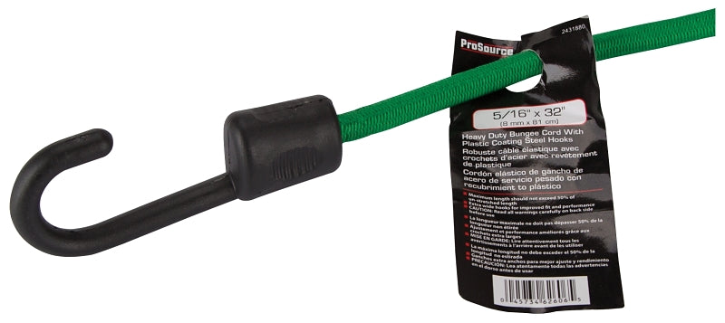 ProSource FH64083 Stretch Cord, 8 mm Dia, 32 in L, Polypropylene, Green, Hook End, Pack of 12