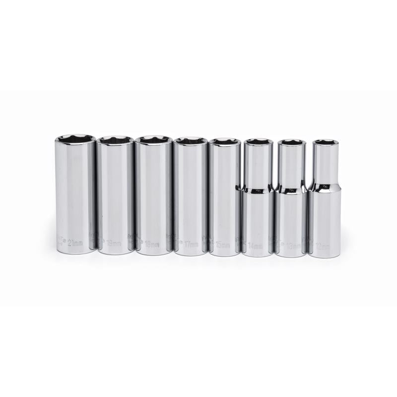 Crescent 1/2 in. X 1/2 in. drive Metric 6 Point Deep Well Socket Set 8 pc